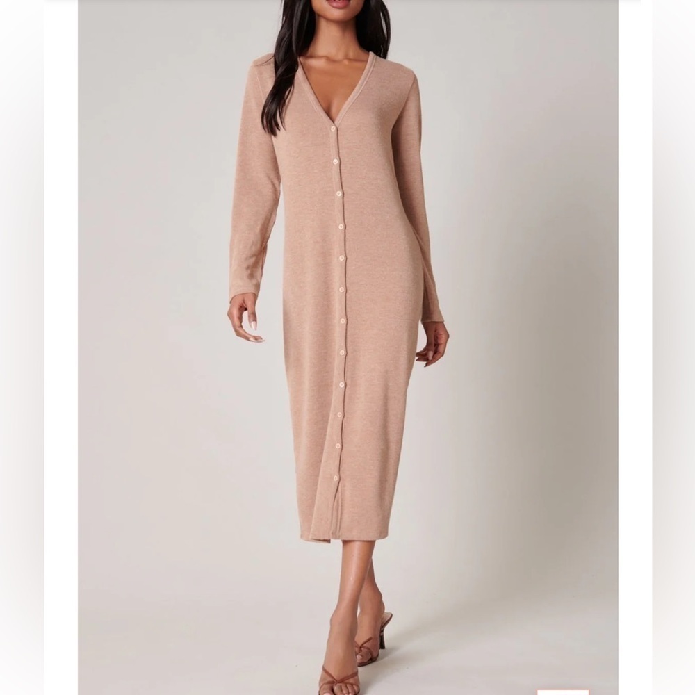 H by HALSTON Long Cardigan Knit Dress in Peach women’s M Lagenlook minimalist